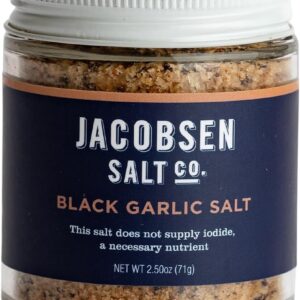 Jacobsen Salt Co. Black Garlic Salt - Kosher Sea Salt, Non-Iodized, Made in USA, Non-GMO, Steak Seasoning, Umami Flavored, Real Salt - 2.5oz