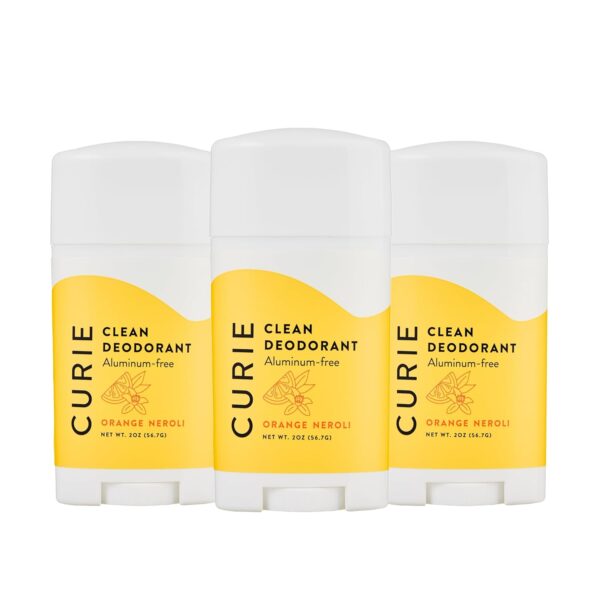 Curie Aluminum Free Deodorant - Orange Neroli - Natural Deodorant, Paraben Free, Cruelty Free, Non-Toxic, Vegan (3pk)