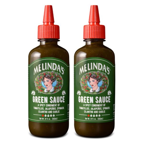 Melinda’s Green Sauce - Gourmet Mild Chile Verde Hot Sauce Made With Fresh Ingredients, Tomatillos, Jalapeño, Spinach & Cilantro - Kosher - 12 oz, 2 Pack