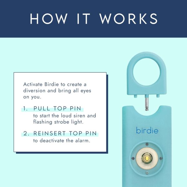 She’s Birdie–The Original Personal Safety Alarm for Women by Women–Loud Siren, Strobe Light and Key Chain in a Variety of Colors (Aqua, 2 Pack) - Image 6