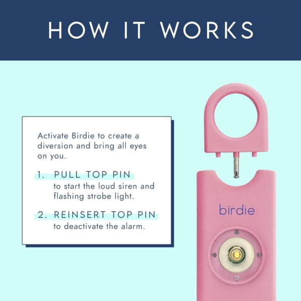 She’s Birdie–The Original Personal Safety Alarm for Women by Women–Loud Siren, Strobe Light and Key Chain in a Variety of Colors (Blossom) - Image 5