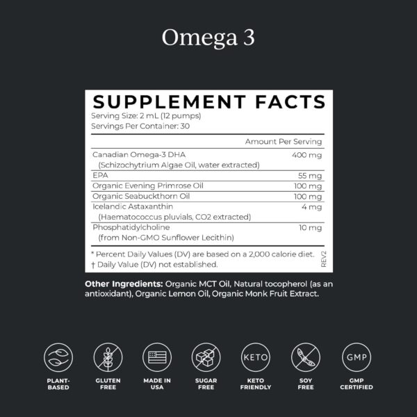 CYMBIOTIKA DHA Vegan Omega 3 Supplement, EPA & Astaxanthin 4mg Liquid Supplement, Supports Brain Development, Vision & Heart Health, Keto, Gluten Free, Fish Oil Free, Lemon, 2 Oz - Image 4