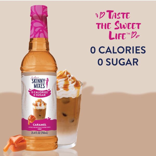 Jordan's Skinny Syrups Sugar Free Coffee Syrup, Caramel Flavor Drink Mix, Zero Calorie Flavoring for Chai Latte, Protein Shake, Food, Gluten Free, Keto Friendly, 25.4 Fl Oz, 1 Pack - Image 2