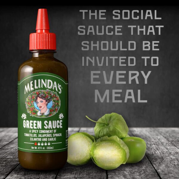 Melinda’s Green Sauce - Gourmet Mild Chile Verde Hot Sauce Made With Fresh Ingredients, Tomatillos, Jalapeño, Spinach & Cilantro - Kosher - 12 oz, 2 Pack - Image 2