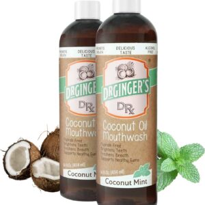 Dr. Ginger's Coconut Oil Pulling Mouthwash, All-Natural Oil Pulling & Xylitol to Target Bad Breath, Support Tongue and Gum Health and Brighten Teeth, Fluoride-Free, Coconut Mint Flavor, 14fl oz, 2ct