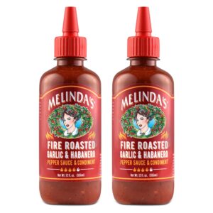 Melinda’s Fire Roasted Garlic & Habanero Hot Sauce - Craft Hot Sauce with Slow Roasted Garlic, Roasted Habanero Peppers, Lime Juice - Richy & Smoky Habanero Hot Sauce 12oz, 2 Pack