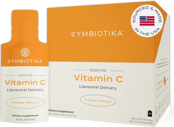 CYMBIOTIKA Vitamin C Individual Packets, Liposomal Delivery, Supplement for Immune Support, Collagen Boost, & Healthy Aging, Skin Hydration Packets, Citrus Vanilla Flavor, 30 Count