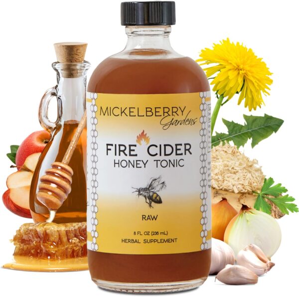 Mickelberry Gardens Fire Cider Apple Cider Vinegar Honey Tonic with Organic Turmeric Root, Ginger Root & Dandelion - Natural Digestion & Immune Support (8 Ounces)