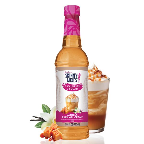 Jordan's Skinny Syrups Sugar Free Coffee Syrup, Vanilla Caramel Creme Flavor Drink Mix, Zero Calorie Flavoring for Chai Latte, Protein Shake, Food & More, Keto Friendly, 25.4 Fl Oz (Pack of 1)