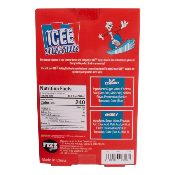 ICEE 2 Pack Slushie Syrups. Genuine ICEE Slushy syrups including Blue Raspberry and Red Cherry Flavors. 2 16.9 Fl oz Bottles. Officially Licensed ICEE Merchandise from Fizz Creations. - Image 3