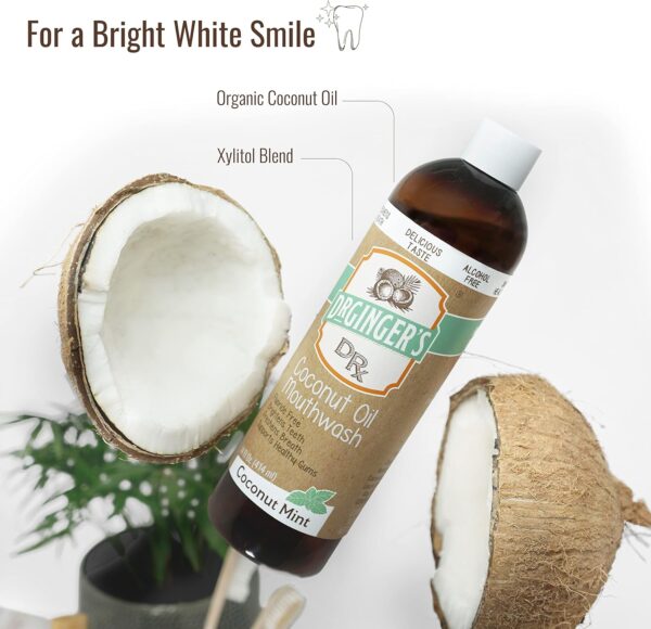 Dr. Ginger's Coconut Oil Pulling Mouthwash, All-Natural Oil Pulling & Xylitol to Target Bad Breath, Support Tongue and Gum Health and Brighten Teeth, Fluoride-Free, Coconut Mint Flavor, 14fl oz, 2ct - Image 2