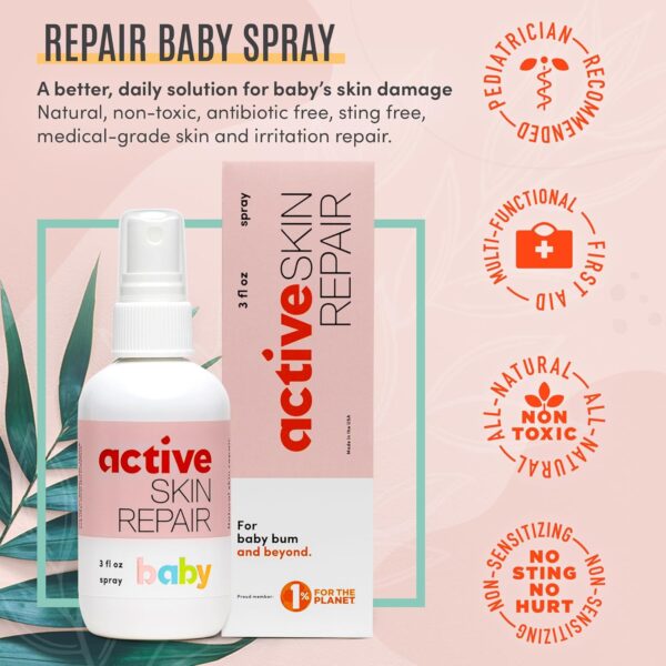 Active Skin Repair Natural, Non-Toxic, No Sting Baby Spray First Aid Safe For Use on Diaper Rash, Baby Acne, Eczema, Cuts, Wounds, Scrapes, and Other Skin Irritations (3 oz. Spray) - Image 5