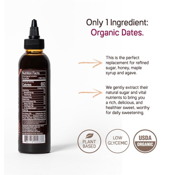 Just Date Syrup : Organic Date Sweetener | One 8.8 OZ Squeeze Bottle I Low-Glycemic, Vegan, Paleo | 1 Ingredient : 100% Organic Medjool Dates - Image 6